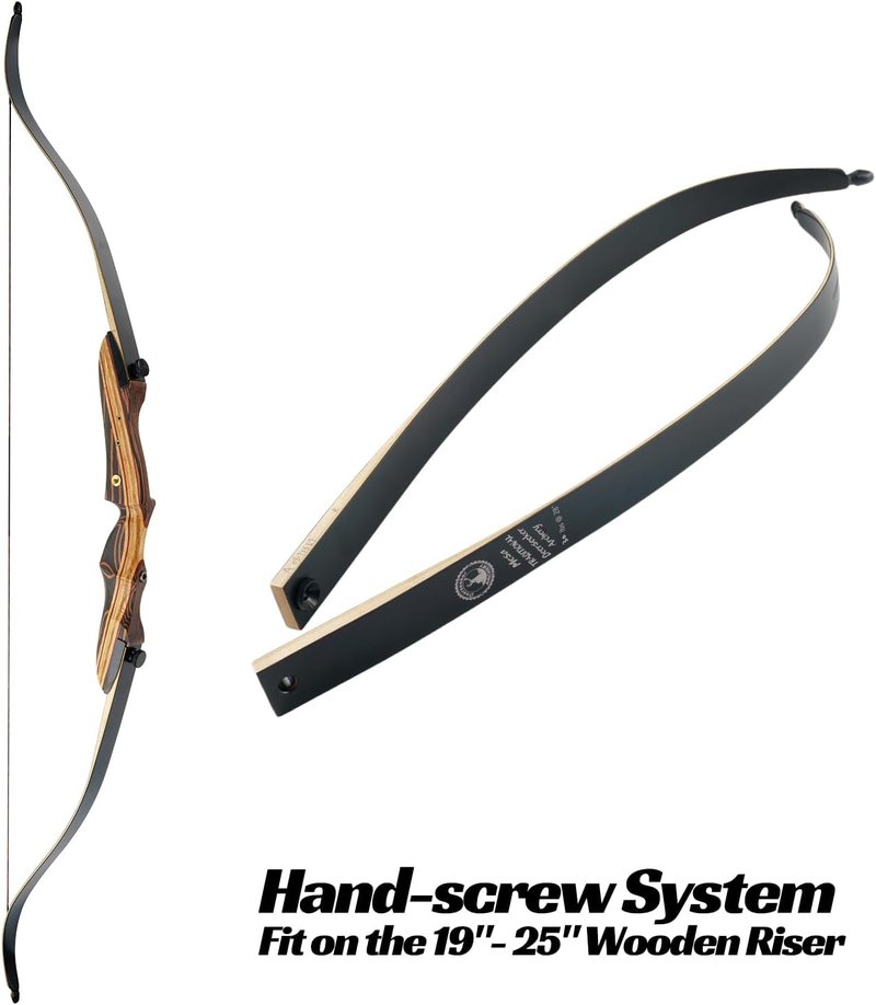 Outdoor Archery Takedown Recurve Limbs - 20-60 lbs Replacement for 62" & 66" Wooden Bows with Hand-Screw Bolts