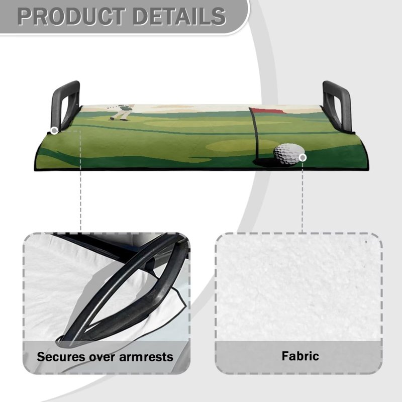 ZIATUBLES Golf Grass Print Golf Cart Seat Cover for Most 2 Passenger Club Car Golf Cart Seat Blanket Universal Fit Soft Breathable Fabric Golf Cart Seat Towel Protector