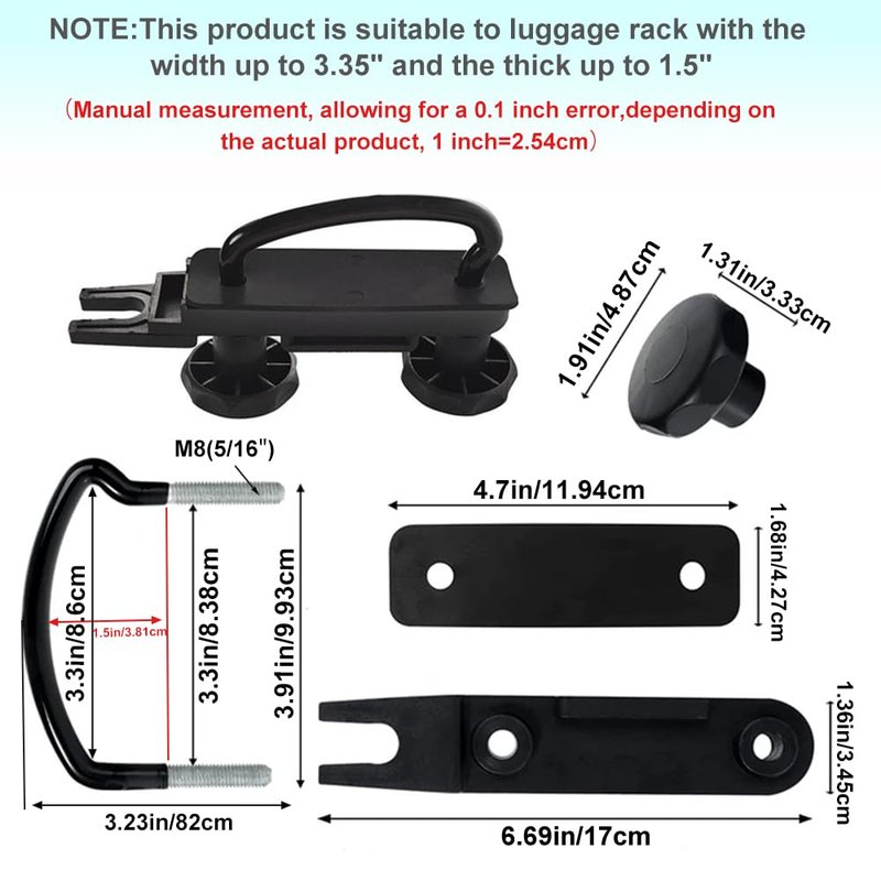 Lotcesfun Roof Box U-Bolt Clip Stainless Steel Universal Inner Width 83.5mm/3.3in,3.81 mm/1.5in Thick and Width is 3.3in/86mm Roof Rack Mounting Brackets Accessories with 8 Lock Nuts 2 Straps (4PCS)