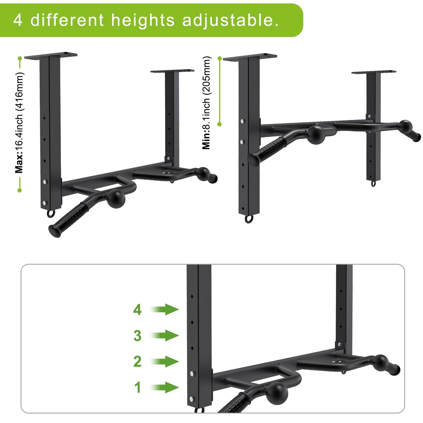 Kipika 32" Ceiling Mounted Pull Up Bar - Heavy Duty, Highly Adjustable, Multifunctional - Home Gym System with Punching Bag Hanger and Resistance Bands Training