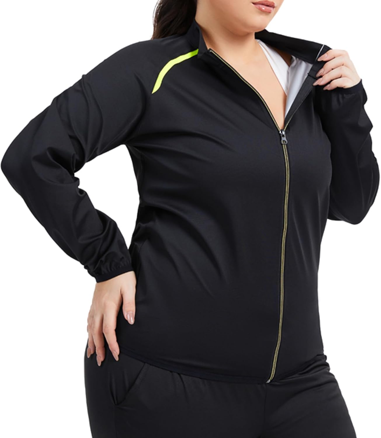 Sauna Jackets for Women - Plus Size Long Sleeve Zippered Sweat Shirt | Body Shaper for Gym & Fitness