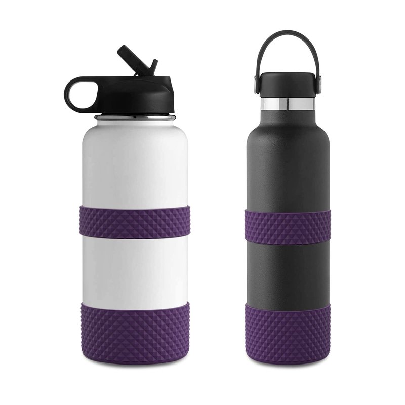 WUQID Water Bottle Boot, Double Protective Diamond Texture Silicone Boot Protector Compatible with 12oz-24oz Hydro Sport Flask Anti-Slip Flex Boot Bottom Sleeve Cover
