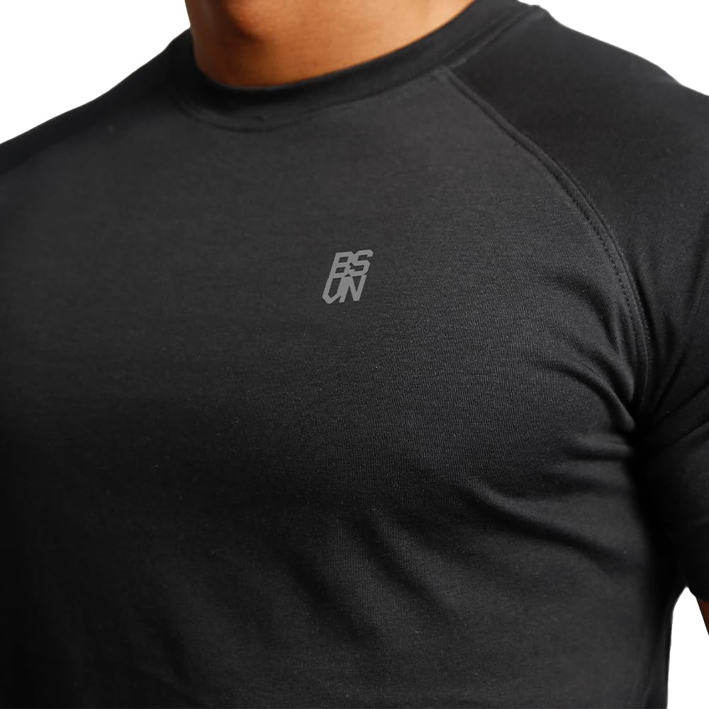 BVSN Casual Short Sleeve Crew Neck Classic Wicking Breathable Fitness Muscle Athletic T Shirts Men (US, Alpha, Large, Regular, Black)