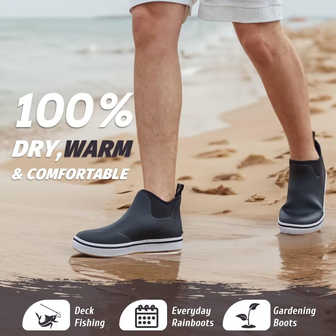 Trudave Deck Boots, Waterproof Rubber Fishing Rain Boots, Anti-slip Short Ankle Shoes for Outdoor Fishing Boating, Size 5-14