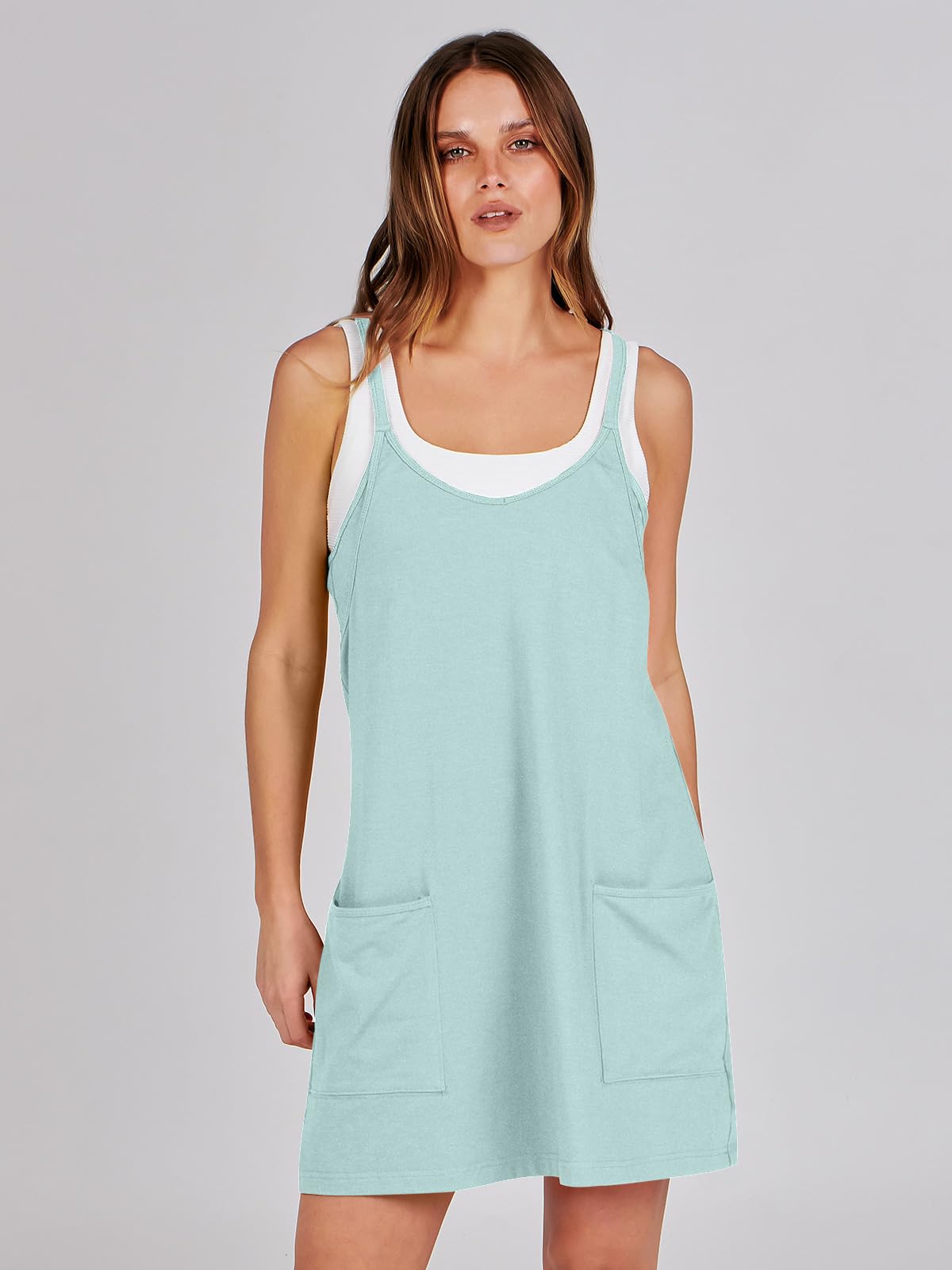 ANRABESS Women Athletic Dress Summer Tennis Workout Active Sports Mini Romper Dress Built in Shorts Travel Vacation Clothes Mint Green X-Smal