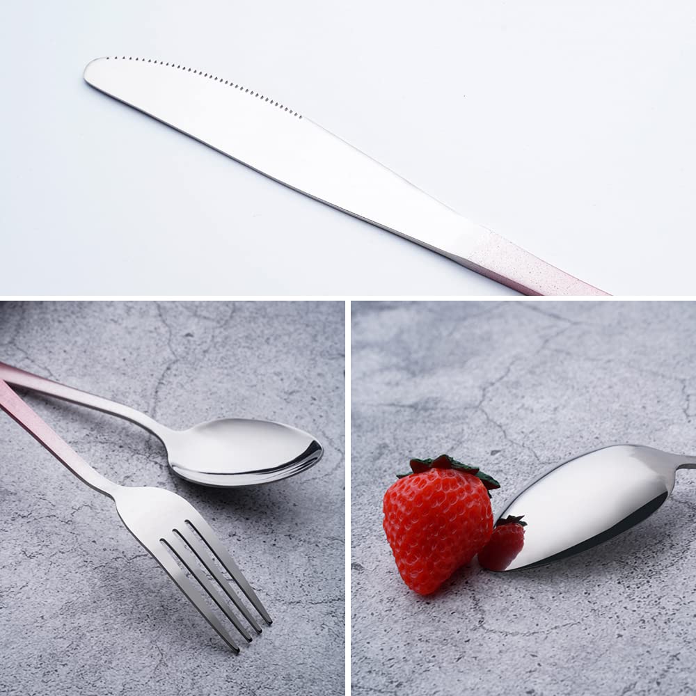 Travel Utensils Set with Case Reusable Portable Cutlery Set Stainless Steel 8pcs Including Dinner Knife Fork Spoon Chopsticks straws(Gradient Pink)