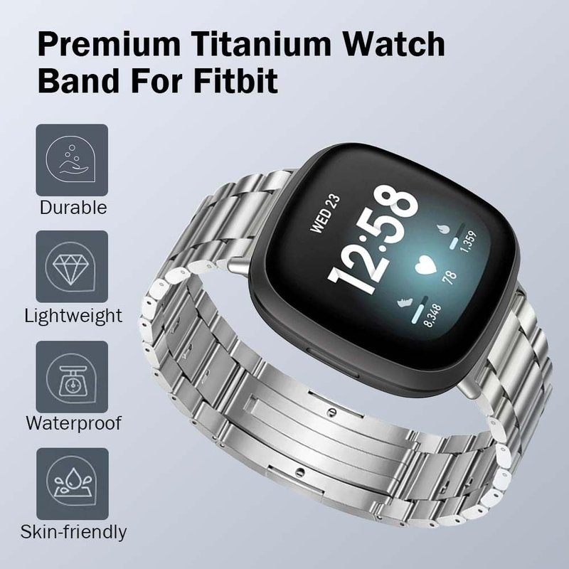 synsing No Tool Needed Titanium Band Compatible for Fitbit Versa 4 Bands & Sense 2 Straps, Titanium Metal Strap Replacement Wristbands for Fitbit Versa 3 & 4 / Sense 1 & 2 Accessory