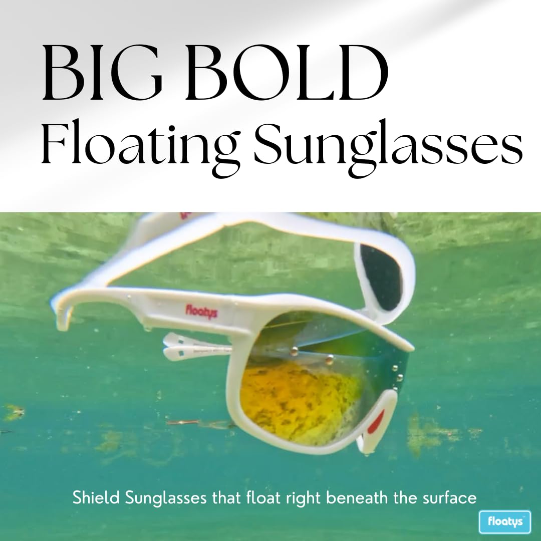 Floatys Floating Sunglasses Rubberized Rapids | Polarized Water Repelling Lenses | Sport shield wrap around | Men and Women (White Frame/Blue Mirror Lens)