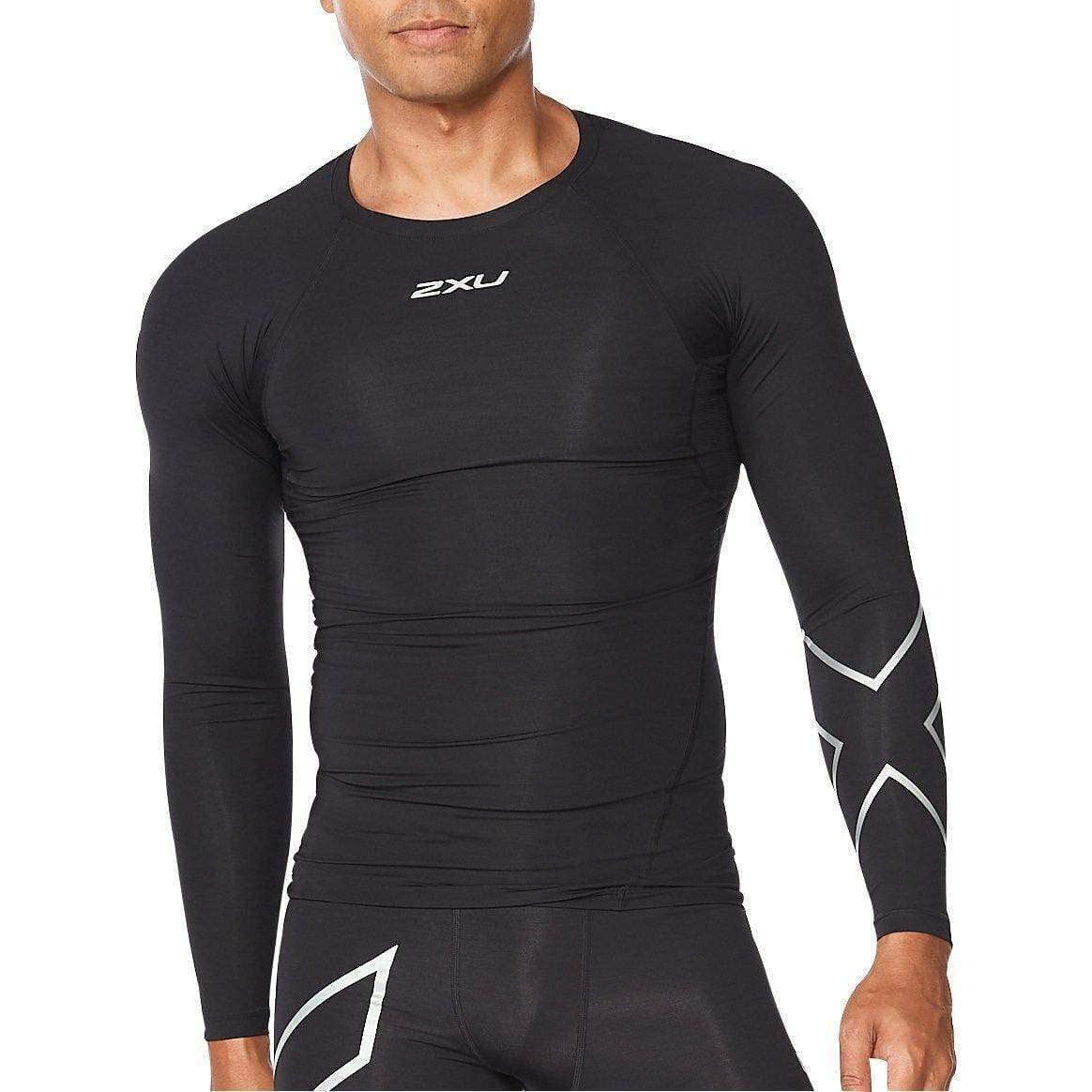 2XU Men's Compression Long Sleeve Top - Enhance Performance and Recovery - Black/Silver - Size Medium