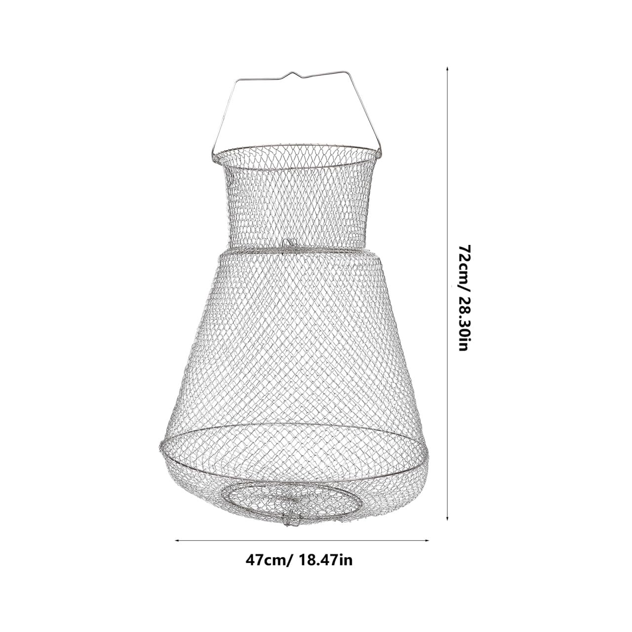 Extra Large Wire Fish Basket, 28X18 inches Fishing Net Cage Collapsible, Crabs Basket Trap Holder for Live Caught Fish, for Seawater, River, and Boat Fishing, Stainless Steel Galvanized, Silver