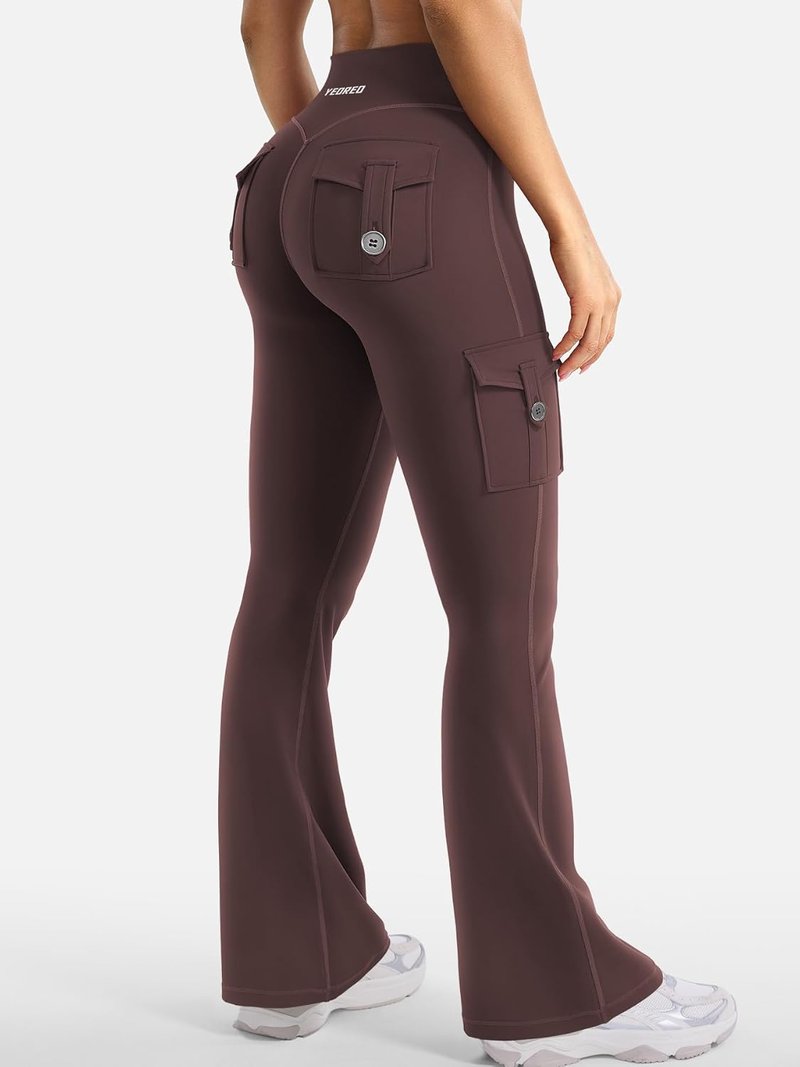 CoreFlex Women’s Workout Flare Leggings - High Waisted, Hidden Pockets, No Front Seam | Cargo Yoga Pants