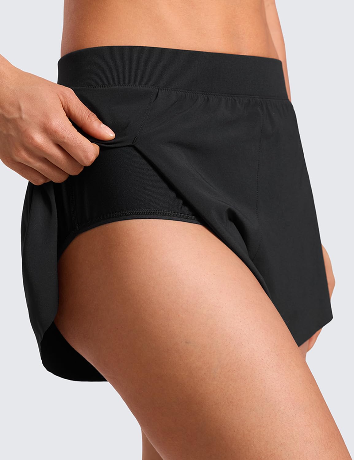 CRZ YOGA Running Shorts for Women High Waisted V Split for Gym Workout Athletic Track with Liner Breathable Quick Dry Black Medium