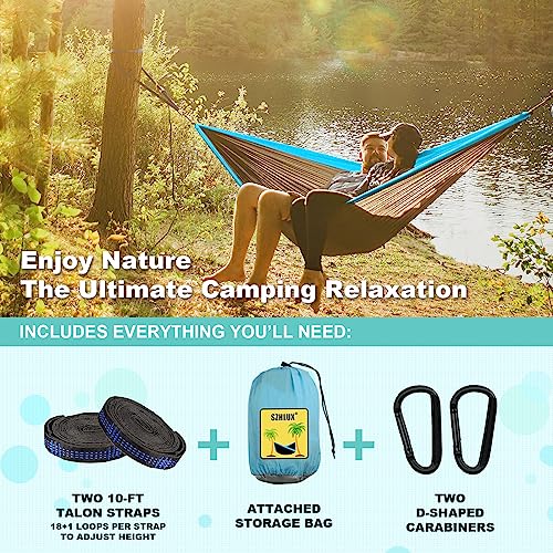 SZHLUX Camping Hammock Double & Single Portable Hammocks with 2 Tree Straps and Attached Carry Bag,Great for Outdoor,Indoor,Beach,Camping,Light Grey / Sky Blue