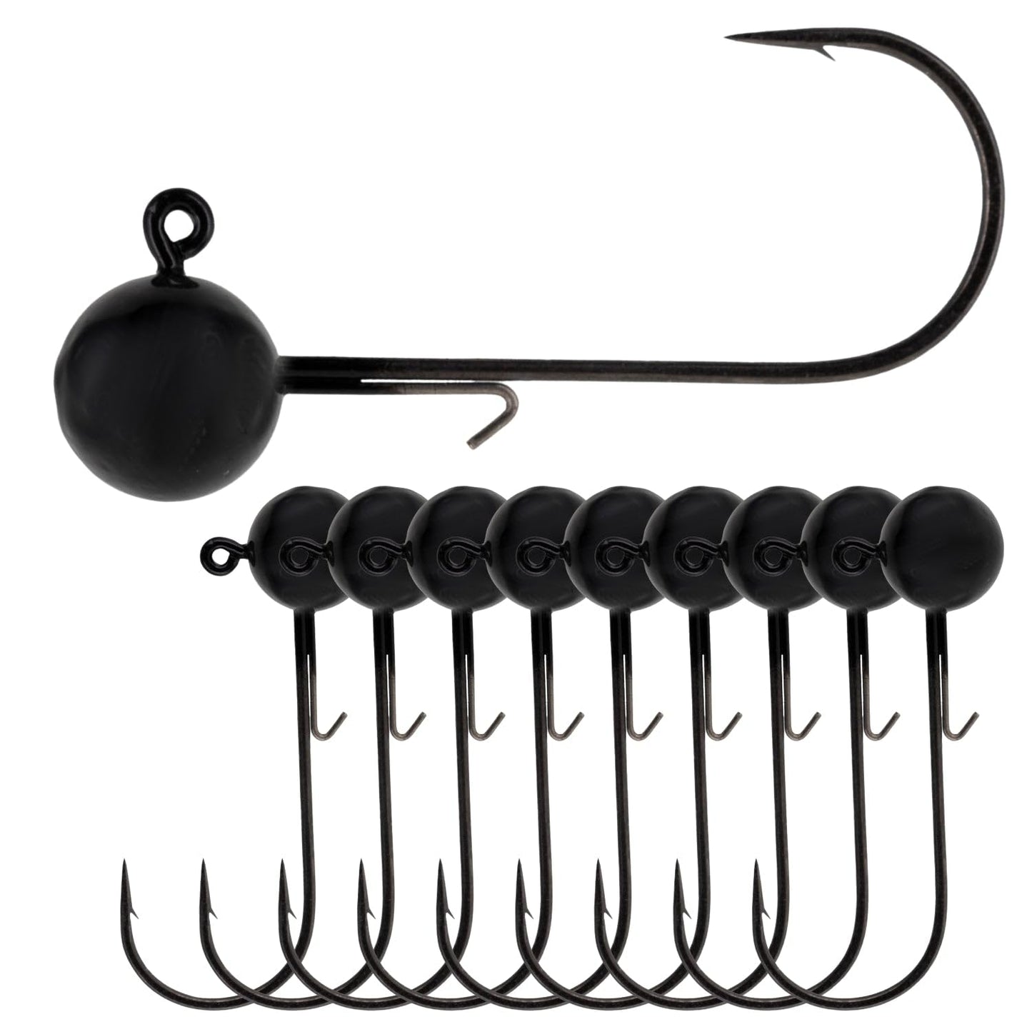 Reaction Tackle Ball Jig Heads - Round Head Jigs for Bass, Walleye, Crappie and Panfish - Soft Plastic Jig Heads for Freshwater and Saltwater - 1/4 Oz - 2/0 Hook Black (10-Pack)