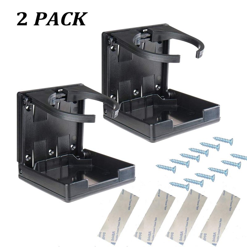 2PCS Adjustable Folding Drink Holder with Screws/Adjustable Cup Holder for Marine/Boat/Caravan/Car (Black)