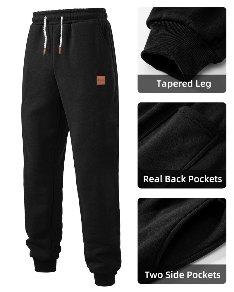A WATERWANG Men's Fleece Sweatpants Heavyweight Cotton Tapered Joggers Workout Running Sweat Pants with Pockets Black XL
