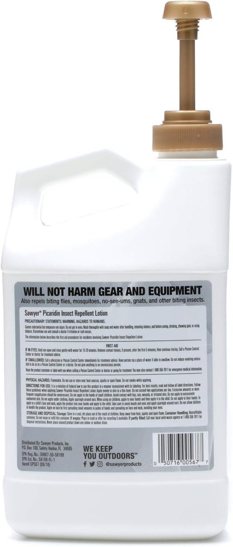 Sawyer Premium Insect Repellent - 20% Picaridin Lotion Pump, 0.5 Gallon | Effective Bug Protection