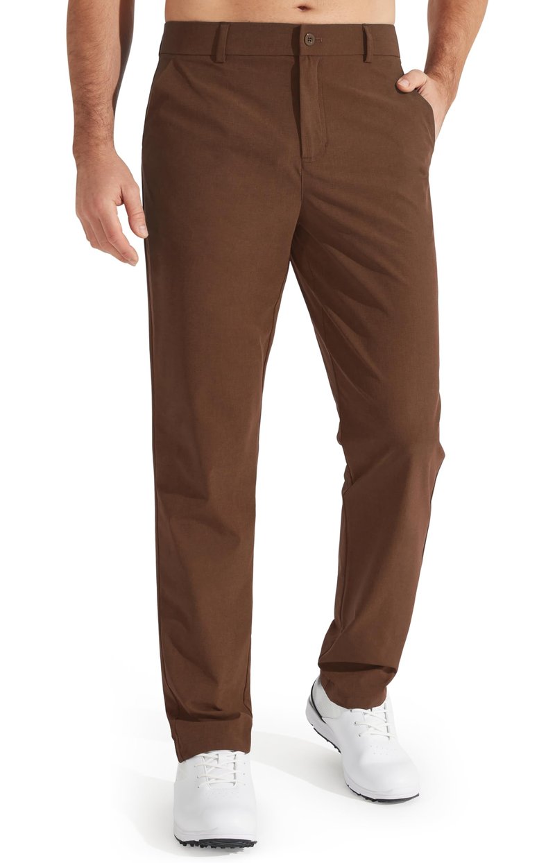 Libin Men's Pants 30" Comfy Business Casual Golf Pants Quick Dry Lightweight Fashion Outfits for Men Travel Vocation Dress Work Water Resistant, Light Coffee, 36W x 30L