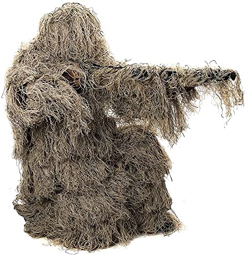 DoCred 5 in 1 Ghillie Suit, 3D Camouflage Hunting Apparel w/Jacket, Pants, Hood, Carry Bag for Adults/Youth, S/M/L/XL/XXL