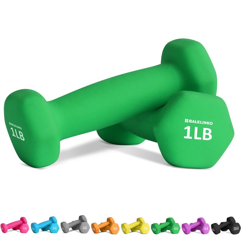 Balelinko Home Gym Equipment Workouts Strength Training Weight Loss Pilates Weights Yoga Sets Free Weights for Women, Men, Seniors and Youth, 10LB Green, Pair