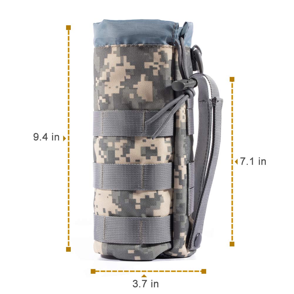 Upgraded Sports Water Bottles Pouch Bag, Tactical Drawstring Molle Water Bottle Holder Tactical Pouches, Travel Mesh Water Bottle Bag Tactical Hydration Carrier (ACU-2Pack)