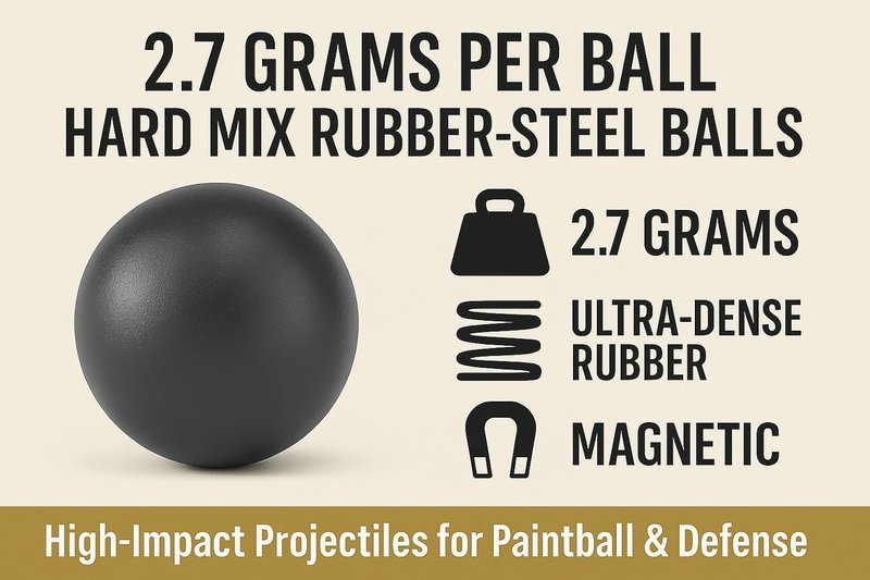 50 x Premium Quality Hard Mix Rubber Steel Balls 2.7 Grams Heavy Reusable Projectiles Paintballs Reballs Powerballs for Training Home Defense Pistols in 50 Caliber (S-Type)