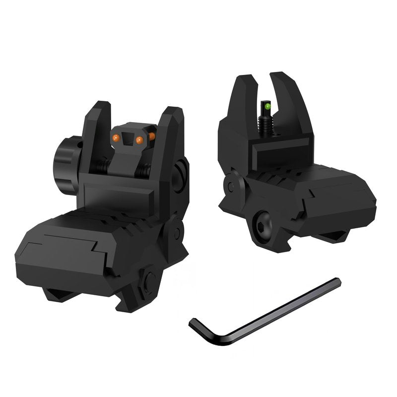 TFFUAM Foldable Fiber Optic Nylon Sights Flip Up Front and Back Sights Fiber Sights Set Back Up Sight Fit for Picatinny and Weaver 20mm Rails (Front Green+Back Red)