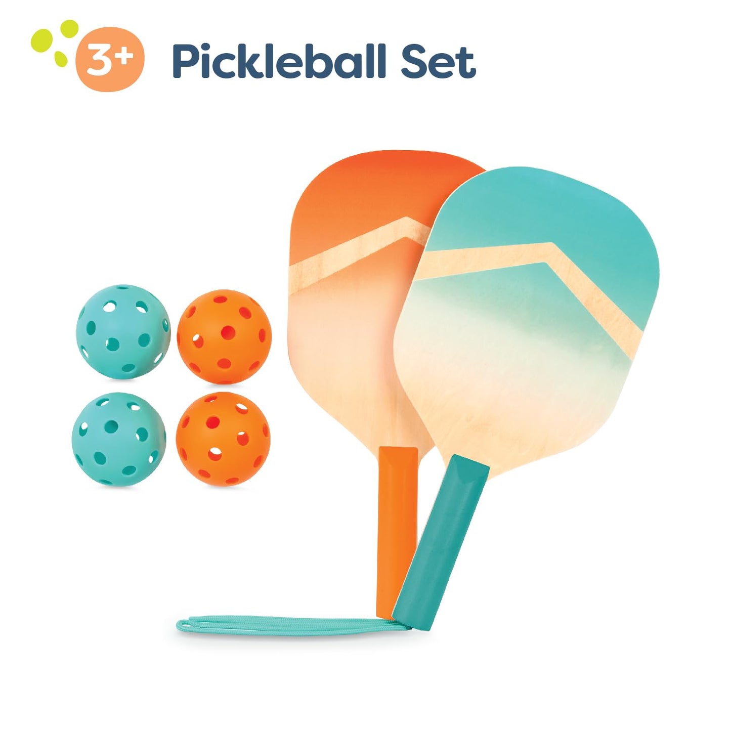 B. toys – Kids Pickleball Game – Wooden Paddle Set – 2 Paddles & 4 Balls – Drawstring Storage Bag – 3+ Years– Pickleball Set
