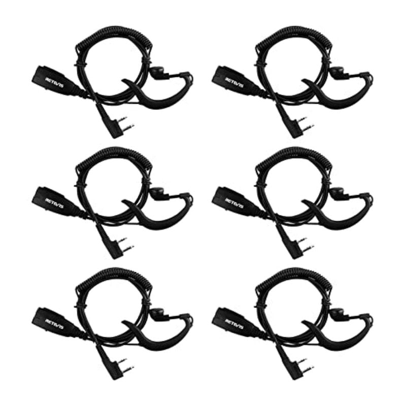 Retevis Hands Free Two Way Radio Headset with Mic, VOX, Coil, G-Type Earhook, for RT22 RT68 RT21 H-777, Compatible with Pxton, Baofeng BF-888S, Kenwood Walkie Talkie, Walkie Talkie Earpiece(6 Pack)