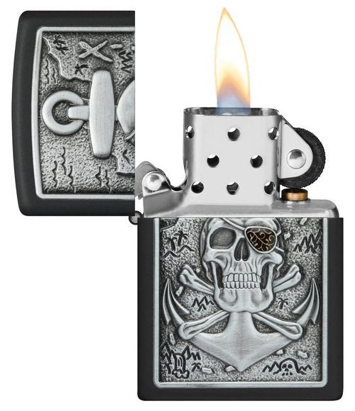 Zippo Skull Anchor Emblem Design Black Matte Pocket Lighter