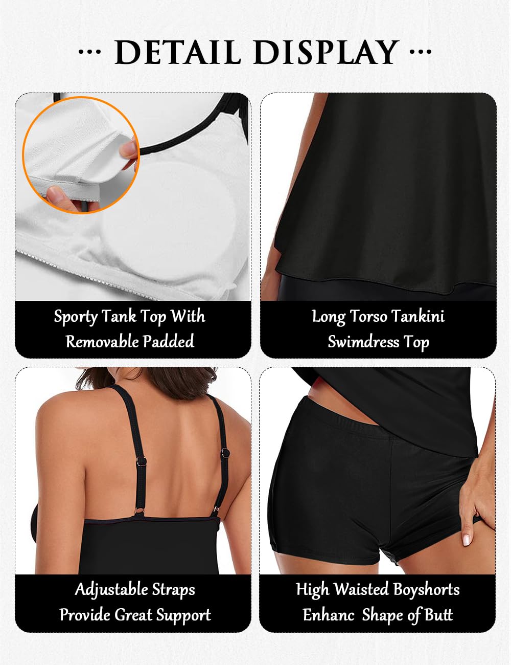 Stylish Swim Suits for Women Slimming Tankini Set Adjustable Straps 2 Piece Swimwear Tropical Hawaii Beach Pool Party Photoshoot Flattering Hides Belly Perfect for Vacation Black M