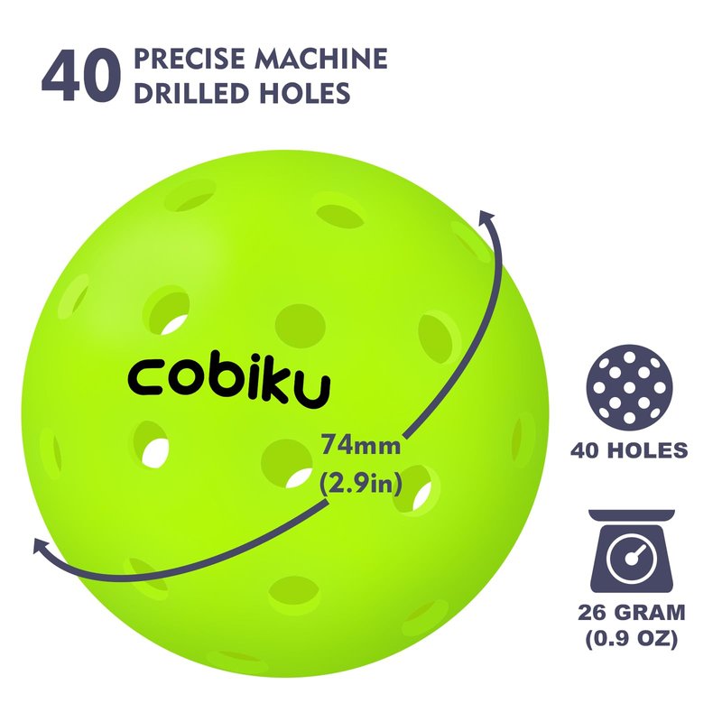 COBIKU Premium Outdoor Pickleballs Balls 6Pack - USAPA Approved Tournament and Competition Pickleball with Perfectly Balanced and Visibility, 40 Hole Pickleball Ideal for All Skill Levels - Neon Green