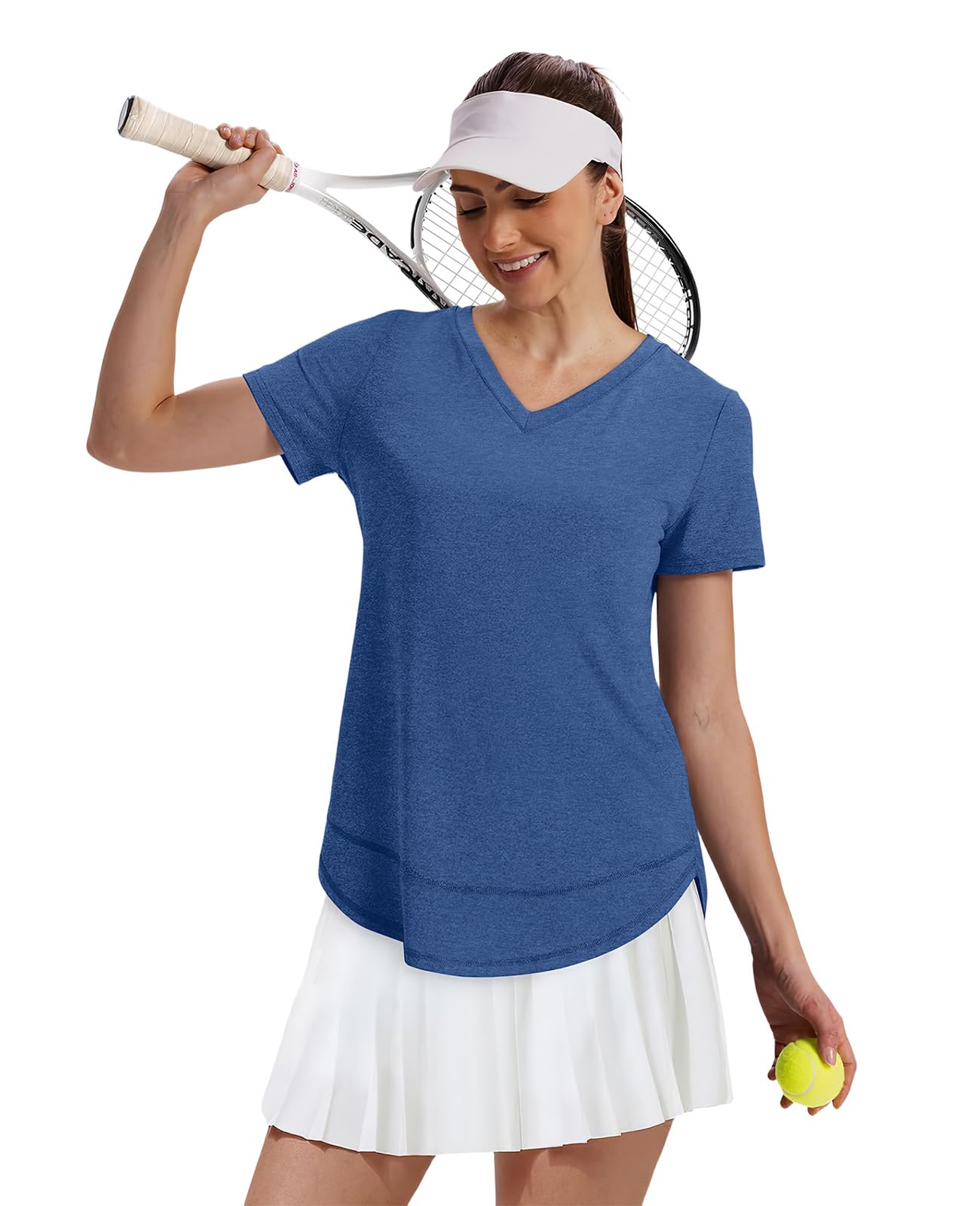 Short Sleeve Shirts for Women Workout Pilates Outfits Tennis Summer Tops 2026 Beach Vacation Clothes V Neck Blue M