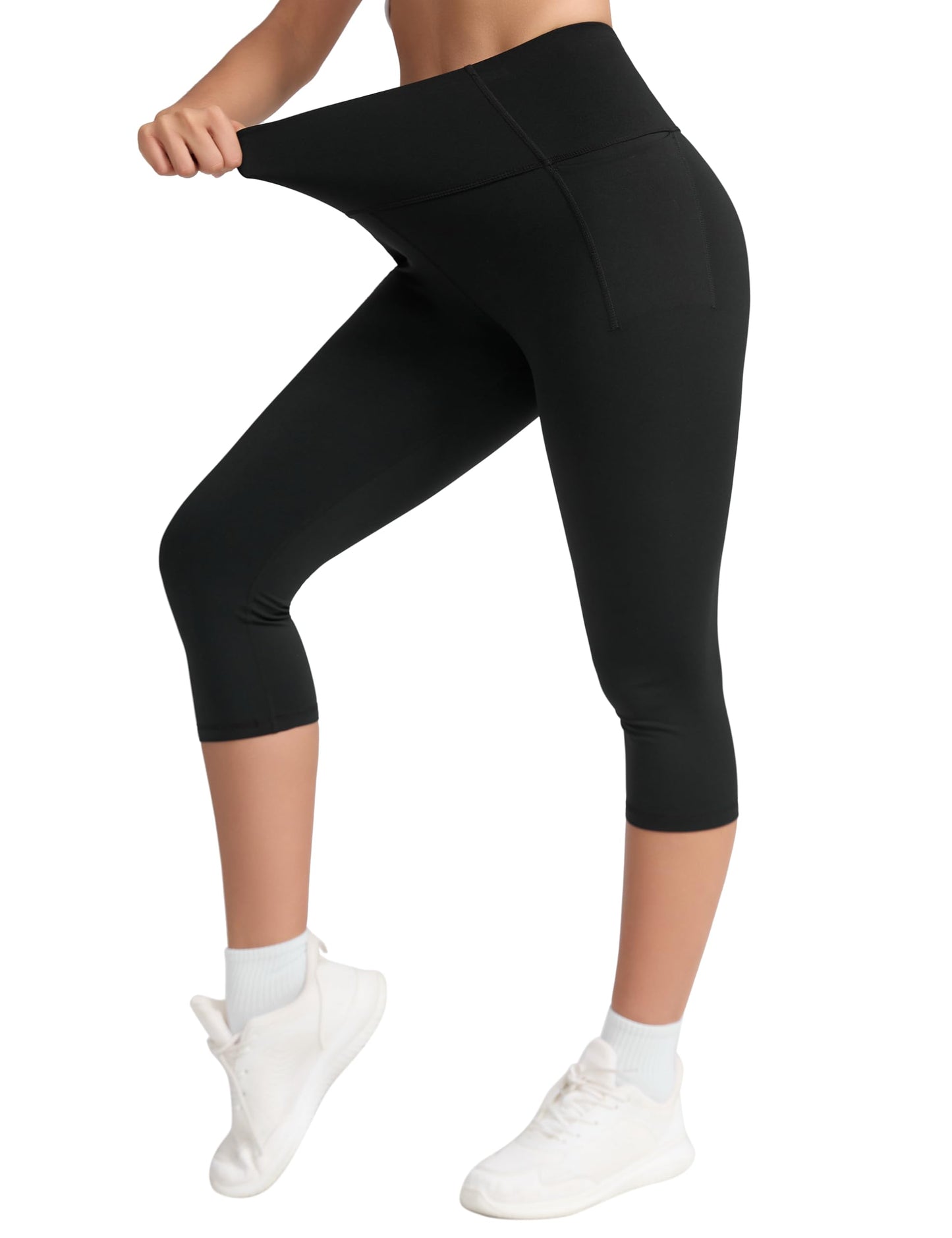 THE GYM PEOPLE Women's High Waist Workout Legging Soft Tummy Control Squat Proof Yoga Running Pants Capris Black