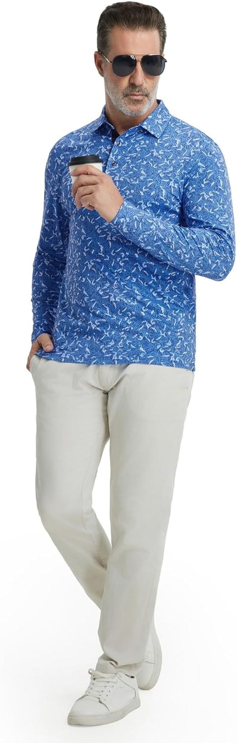 Men's Golf Shirts - Dry Fit Performance Collared Long Sleeve Polo | Moisture Wicking Casual Print