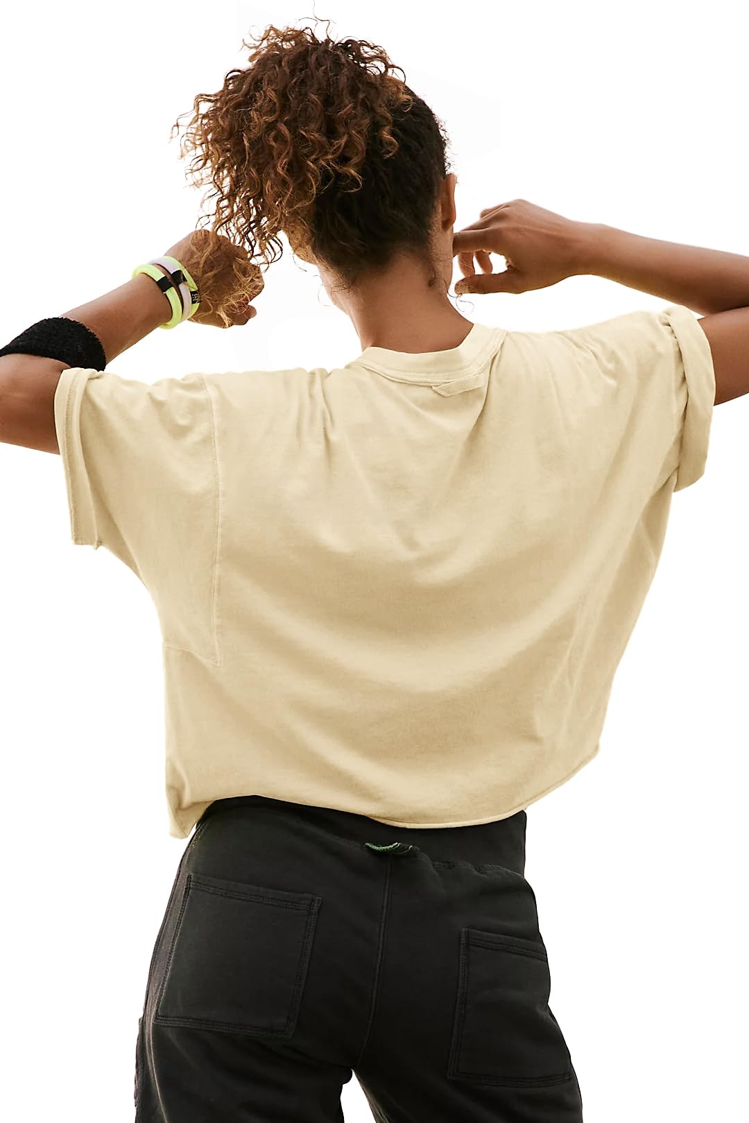Trendy Solid Short Sleeve Long Crop Tops for Women Loose Ribbed Summer Womens Tops Casual Flowy Stretch Cotton Tees Athletic Running Yoga Sport Workout Tshirts Shirts for Teen Girls Light Yellow S