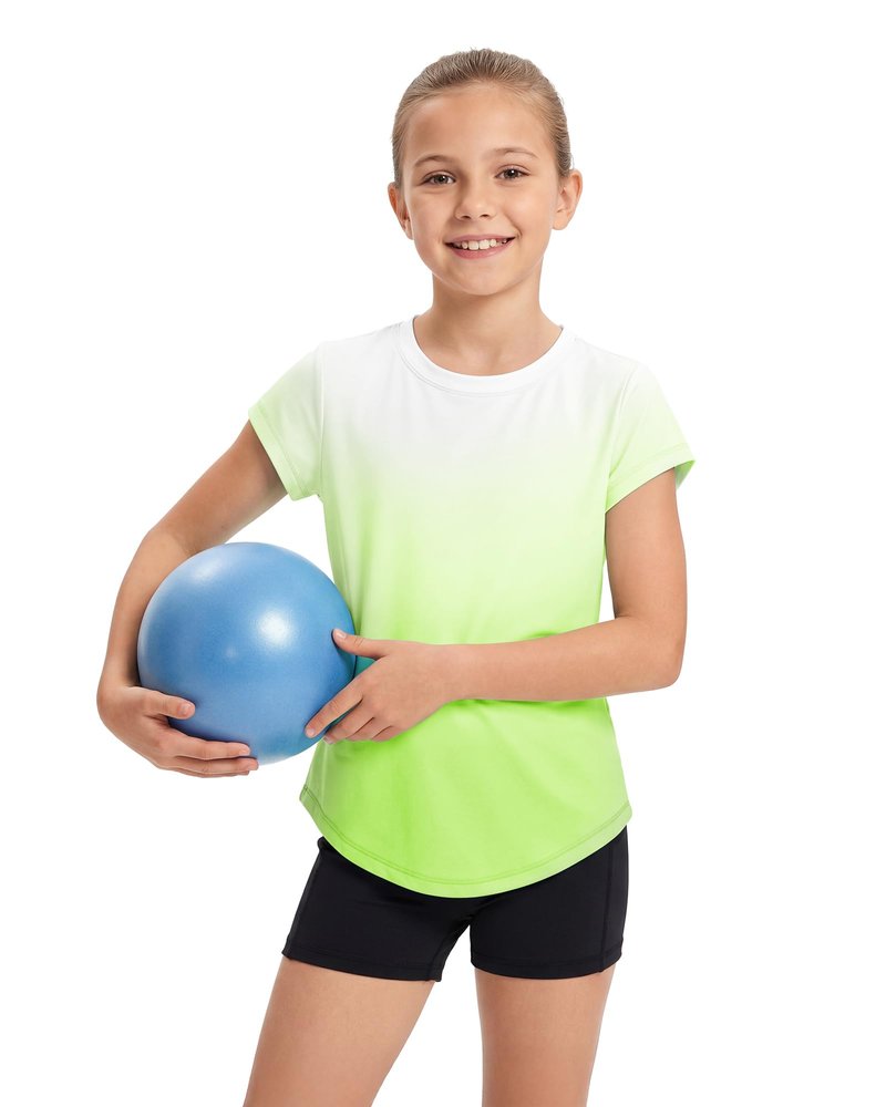 Stelle Athletic Shirts for Girls Short Sleeve Active T Shirts Sports Crewneck Dry Fit Tops Kids Teens Gym Workout Summer Tee,Neon Yellow,8-9 Years