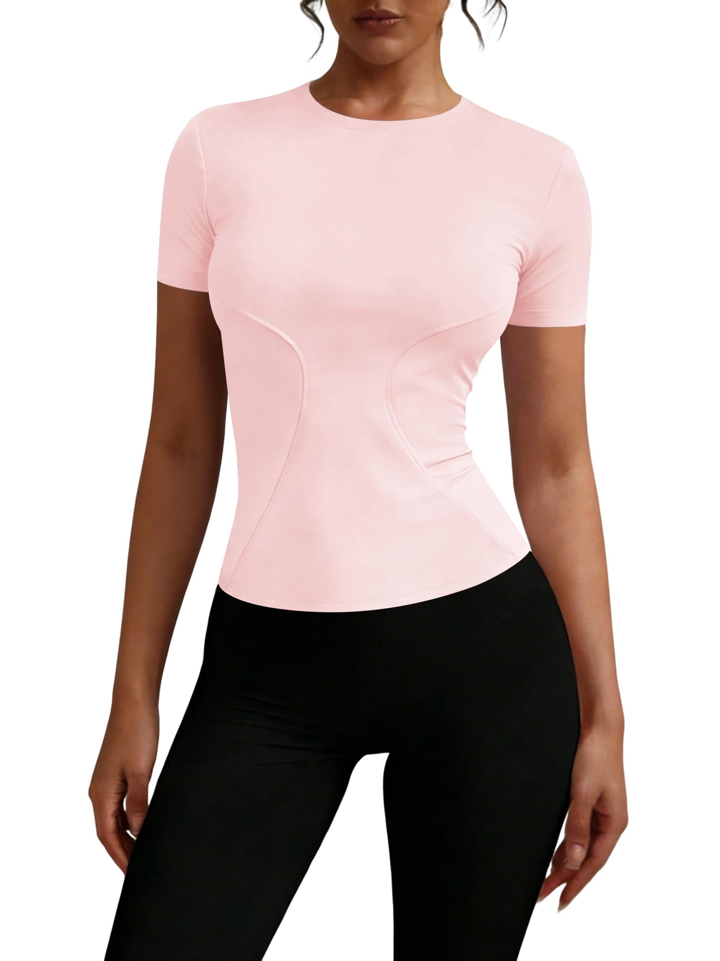 Gym Clothes for Woman Workout Tops Short Sleeve Athletic Shirt Crewneck Slim Tees Running Gym Pilates Shirts Outfits