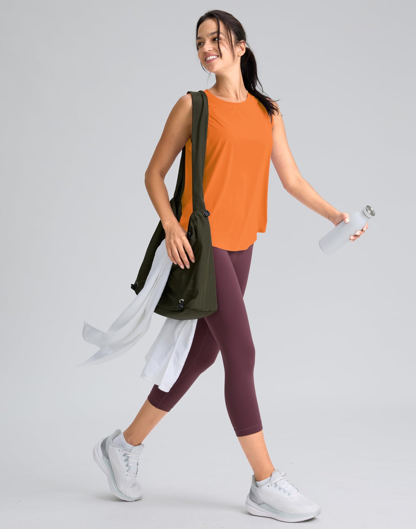 SANTINY Women's Sleeveless Workout Tops Breathable Lightweight Active Tennis Yoga Shirts Athletic Running Tank Tops for Women (Neon Orange_XL)