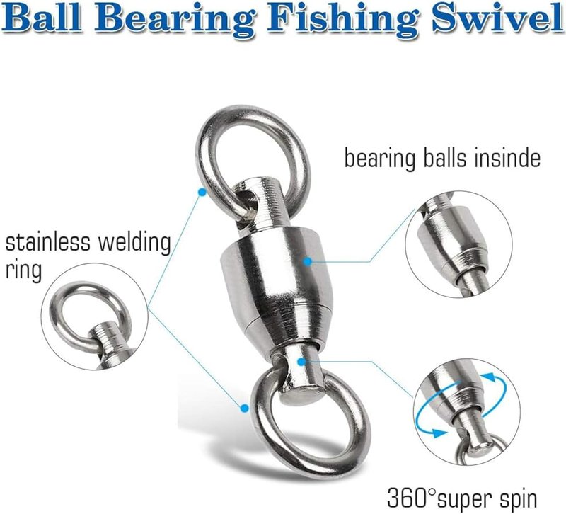 High-Strength Stainless Steel Ball Bearing Swivels - Solid Welded Rings for Saltwater & Freshwater Fishing