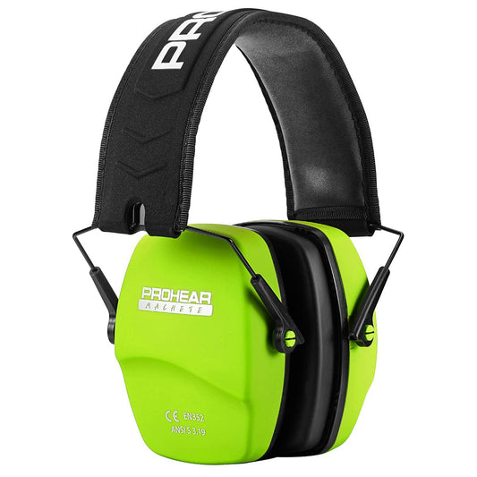 PROHEAR 016 Ear Protection Safety Earmuffs for Shooting, NRR 26dB Hearing Protector with Low-Profile Earcups, Compact Foldable Ear Defenders for Gun Range, Hunting (Fruit Green)