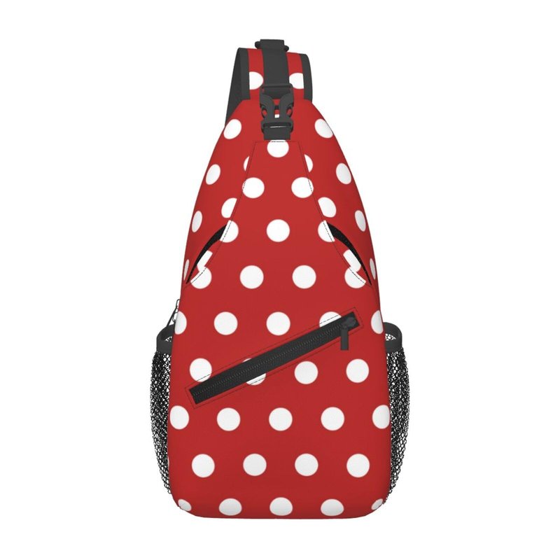 QISENTIS Polka Dots Sling Bag for Women Crossbody Bag Abstract White Small Circle Dot Geometric Pattern on Red Background Sling Backpack for Men Dot Pattern Shoulder Bag Gym Travel Hiking Daypack