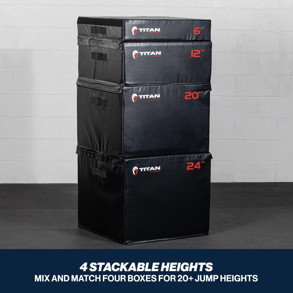 Titan Fitness 6" Stackable Soft Foam Plyometric Box, High Density EPE Foam Core Plyo Box, Step Up Exercise Platform, Box Squat, Step-Up, Box Jumps for Home Garage Gym Training