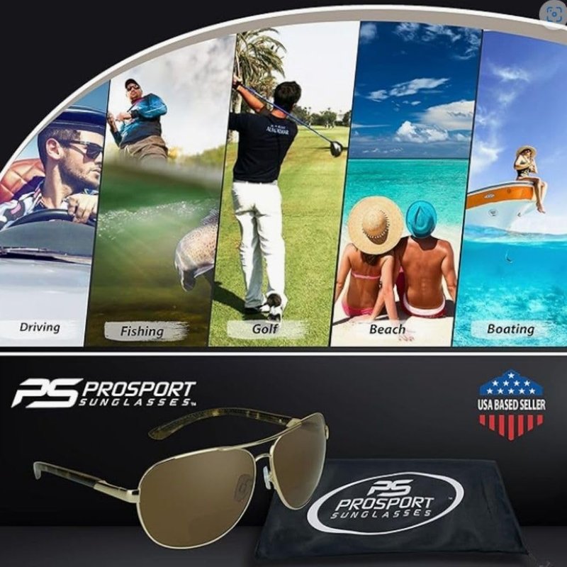 proSPORT Aviator Polarized Bifocal Sunglass Readers Fishing Driving Gold Brown Lens Spring Hinge Men Women 1.50 1.75 2.00 2.25 2.50