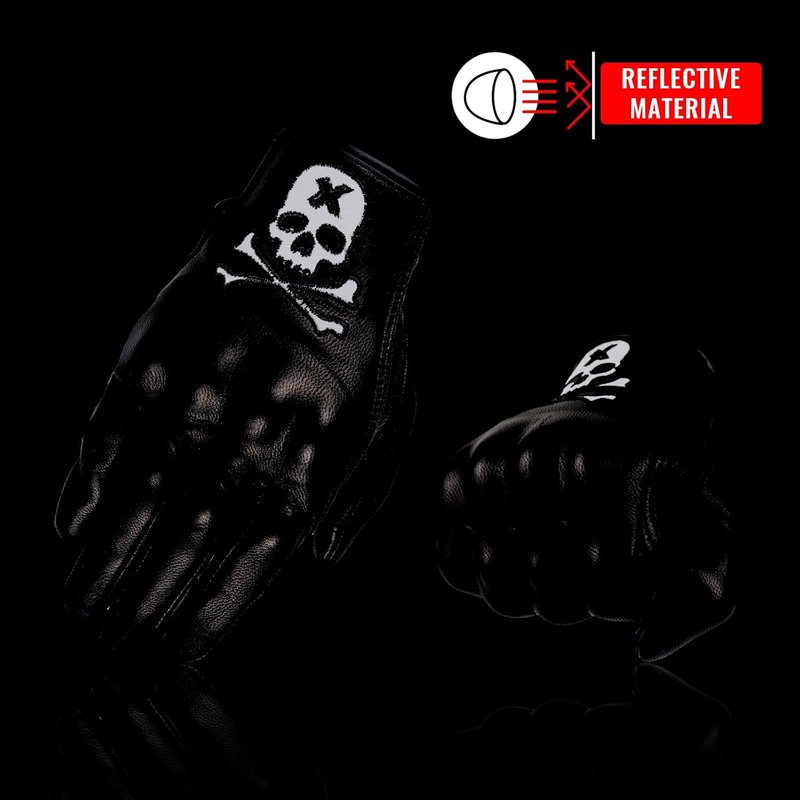 Goatskin Leather Motorcycle Racing Gloves - Reflective Skull Design, Touchscreen Compatible for Men & Women