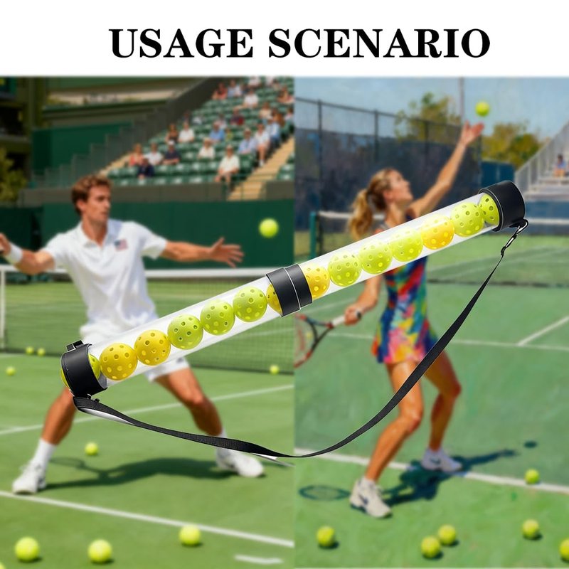 OLISDCCMY Pickleball Ball Retriever - 2-Section Foldable Pickup Tube with Shoulder Strap, Semi-Transparent Tube Holds 14 Balls, No Bend Ball Pickup Tool for Tennis & Pickleball Training