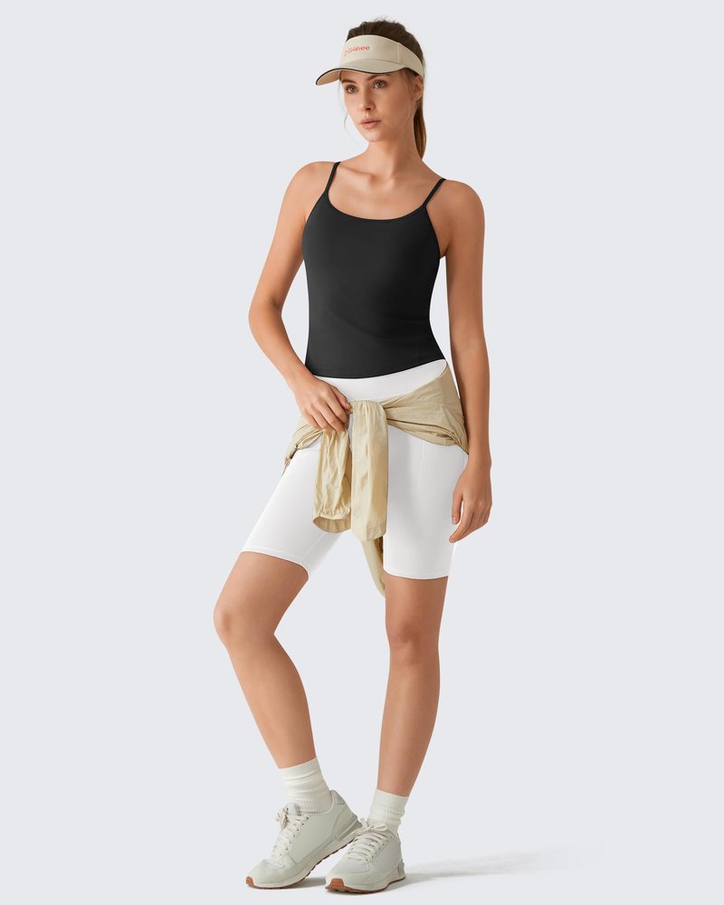 G4Free Yoga Camisole with Built in Bra Workout Pilates Tank Tops Removable Padded Ballet Cami with Shelf Bra (Black,M)
