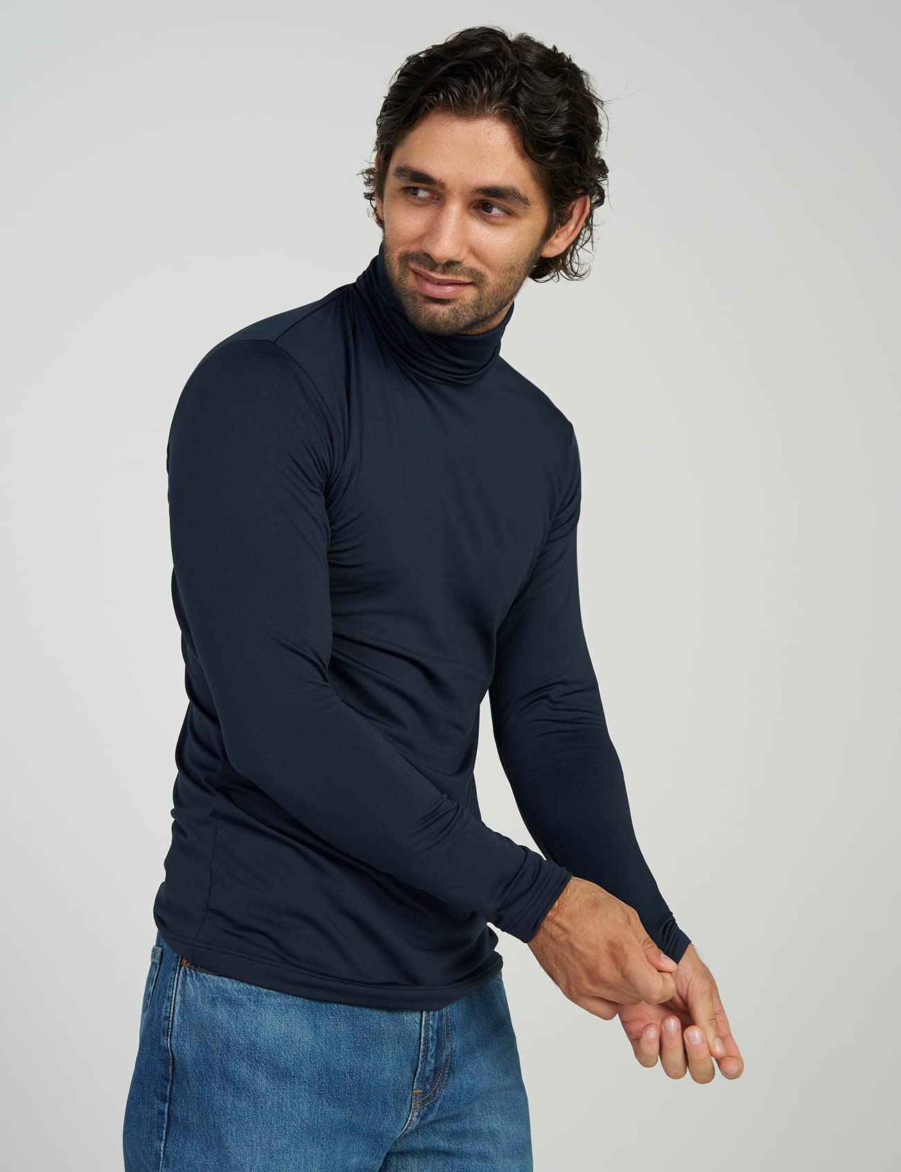 LAPASA Mens Thermal Turtleneck Underwear Top Fleece Lined Long Sleeve Shirt Base Layer Undershirt Lightweight Thermoflux 100 Midly Warm Cold Weather M122 Medium Navy Blue