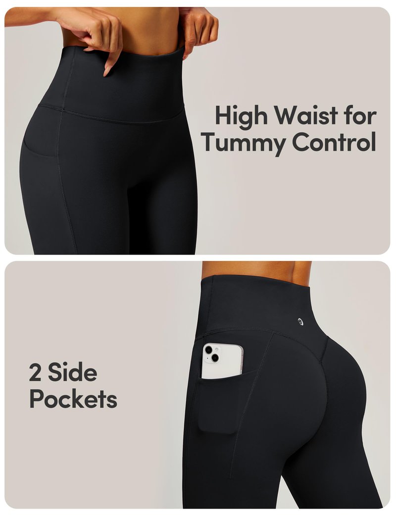 IUGA Womens Hidden Scrunch Butt Lifting Leggings Compression Gym Leggings with Pockets Booty Workout Yoga Pants Tummy Control Black