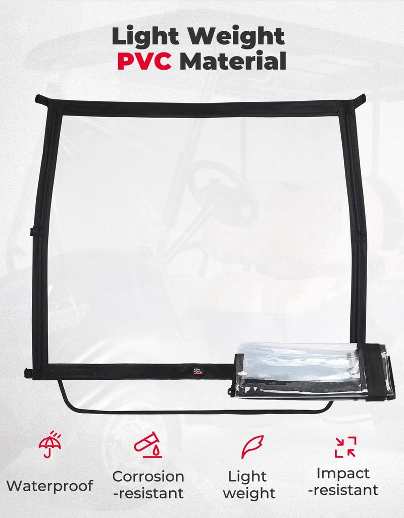 KEMIMOTO Foldable Golf Cart Windshield Compatible with Club Car DS, Tempo, Precedent, Portable Lightweight PVC Replacement Front Windshield, Black